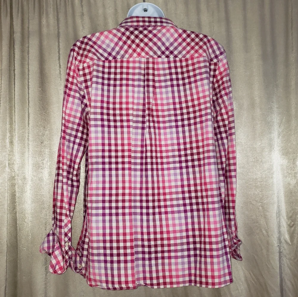 NWOT Talbots pink & purple gingham check button down blouse top Womens Medium_6
